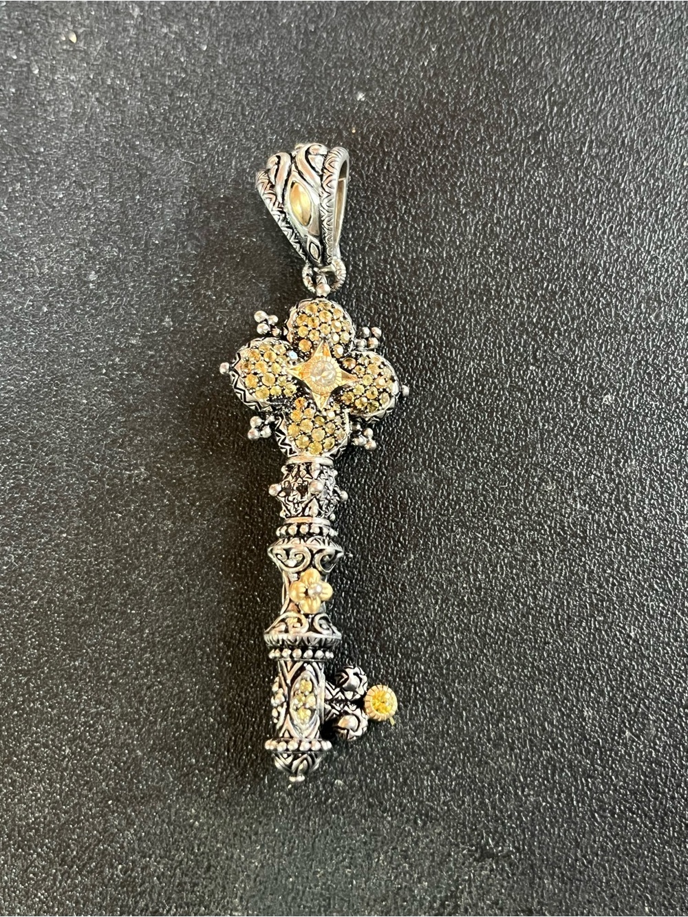 Barbara Bixby Sterling and 18k key pendant w yellow sapphires. Enhancer